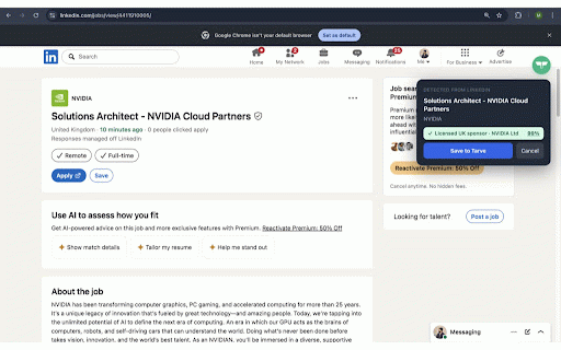 UK Visa Sponsor Job Filter — Tarve :: Spot UK visa sponsor licences and Skilled Worker salary thresholds on LinkedIn, Indeed, Reed and 25+ job boards.