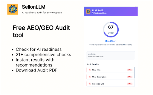 AEO/GEO Audit Tool - AI readiness check :: Quick AI readiness audit for any webpage. Check if your page is optimized for AI platforms like ChatGPT, Claude, and Perplexity.