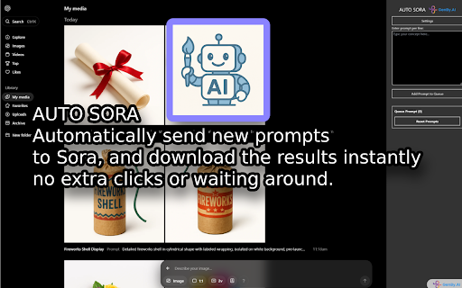 AUTO Sora Extension :: Streamline your content creation with this Sora.com companion extension. Automatically send new prompts (images or videos) to Sora,…