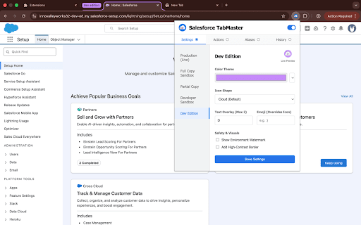 Salesforce TabMaster :: Master Salesforce tabs: auto-grouping, custom favicons, aliases & history. Easily identify Production, Sandbox, and Dev orgs.
