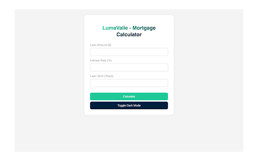 Lumavalle Mortgage Calculator :: LumaValle – Mortgage Calculator
Estimate your monthly mortgage payments in seconds with this clean, easy-to-use calculator. Just…