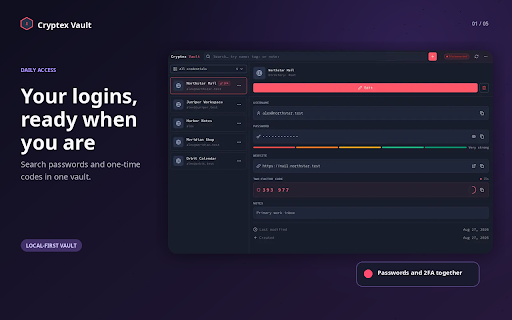 Cryptex Vault - Local-first password manager :: Open-source password manager with browser autofill and peer-to-peer sync. Keep your vault local, private, and under your control