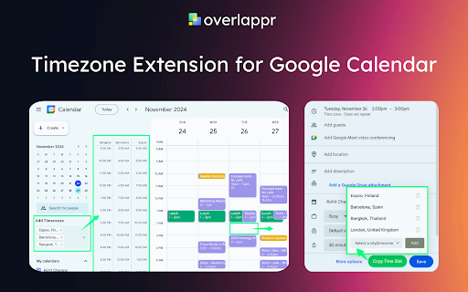 Overlappr - Timezone Extension for Google Calendar :: Add multiple timezones to Google Calendar and share available slots in just 3 clicks.