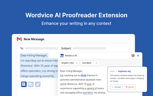 Wordvice AI Writing Assistant: Grammar Checker, Translator, Paraphraser :: Unlock real-time proofreading, accurate translations, and smart paraphrasing suggestions, all within one powerful Google extension.