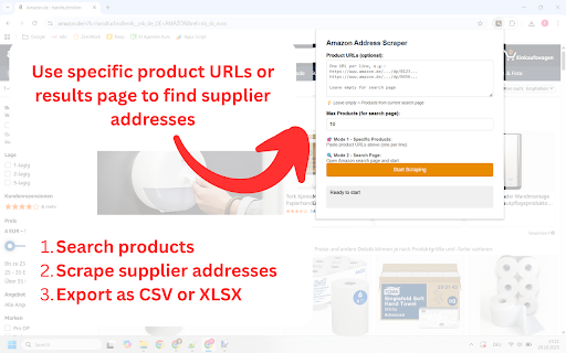 Amazon Seller Address Scraper :: Extract seller contact information from Amazon products. Export addresses, emails, and company details as CSV/Excel.