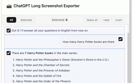 ChatGPT Long Screenshot Exporter :: Generate long images from selected ChatGPT messages. Save or copy stitched conversation screenshots.