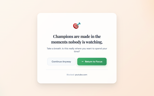 Lock-In Mode :: Interrupts distracting sites with motivational quotes
