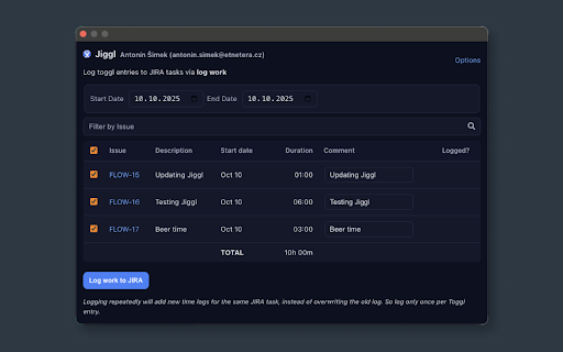Jiggl (Jira & Toggl Tools) :: Jiggl allows an easy integration between Jira and Toggl.
