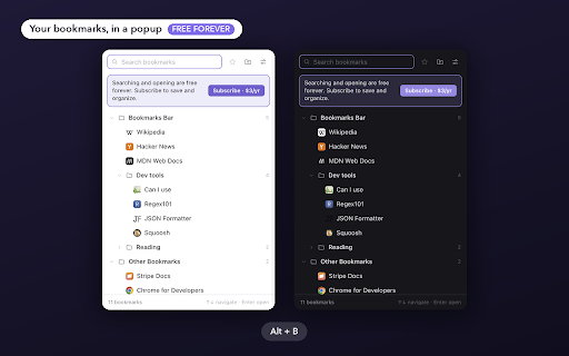 BookmarkWizard — Popup Bookmark Manager :: A minimalist bookmark manager in your toolbar — keep the bookmarks bar hidden.