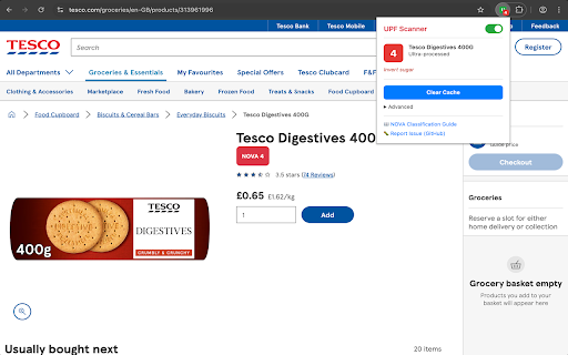 UPF Scanner – Spot Ultra-Processed Food :: Identify ultra-processed foods on UK supermarket websites using NOVA classification
