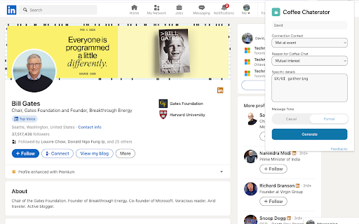 Coffee Chaterator :: Send personalized coffee chat requests on LinkedIn with just a few clicks