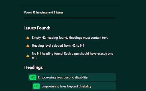 a11y Boost: Heading Checker (Beta) :: Analyze webpage headings for WCAG, ADA & EUAA accessibility compliance. Check heading hierarchy, structure & accessibility issues.