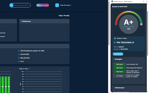Carrier Assure - Quick Search :: Highlight text on any page to extract MC/DOT/FF/MX IDs and instantly open Carrier Assure company profiles with Quick Search.