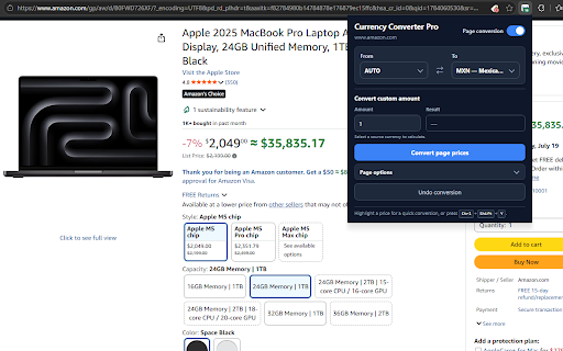 Currency Converter Pro :: Detect webpage prices locally and offer fast one-click currency conversion as you browse.