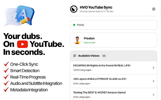 HVO YouTube Sync :: Sync dubbed audio, subtitles, and metadata from HVO to YouTube Studio. v1.4.5: self-healing Parallel Mode catalogue loading.