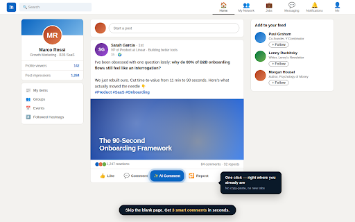 LinkedIn AI Comments :: Genera commenti engaging per LinkedIn con Claude AI