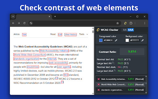 WCAG Contrast Checker :: Use WCAG Contrast Checker to easily check color contrast ratio and for online accessibility testing with WCAG contrast standards.