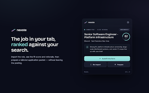 Nexste :: Import, rank, tailor, and fill job applications from the browser.