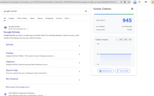 Google Scholar Citation Tracker :: Fetches Google Scholar total citations and displays it on the extension badge.