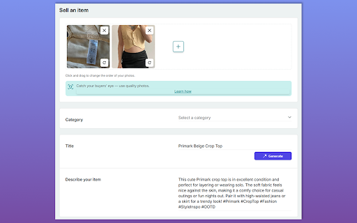 AutoLister AI :: 🪄 One-click AI-generated title & description for Vinted listings