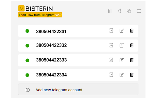Bisterin - lead flow from Telegram :: Telegram bot that monitors group, sends keyword alerts, tracks lead stats, multiple accounts, group broadcasts