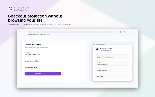 Decionis Shield :: Stop checkout charges you didn't okay — Shield checks the amount against your limits before you pay.