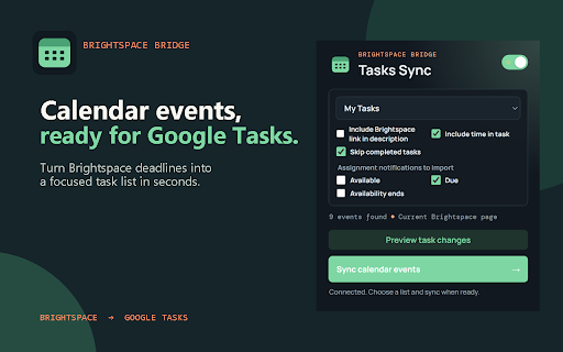 Brightspace Calendar to Google Tasks :: Sync Brightspace calendar events to a Google Tasks list.