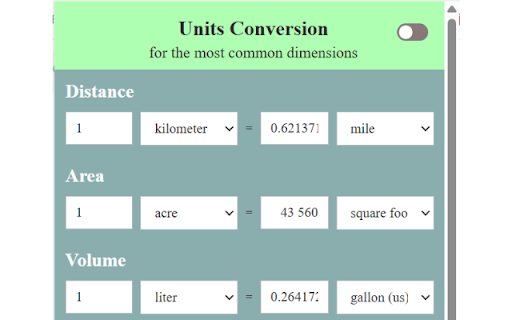 Units Conversion :: Minimal offline unit converter for daily life dimensions.
