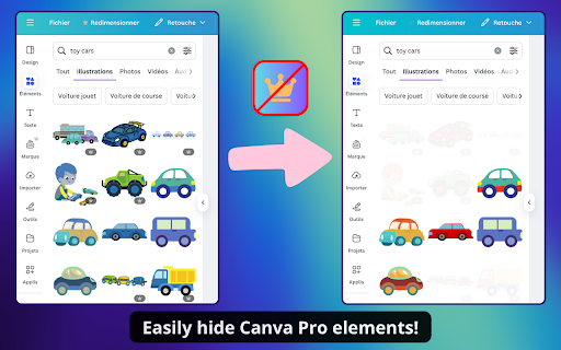 Canva Premium Remover – Hide Pro Elements :: Automatically hides Pro subscription elements on Canva to show only free content.