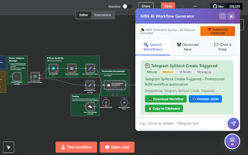 N8N AI Workflow Generator :: AI-powered workflow generator for N8N with floating chatbot UI