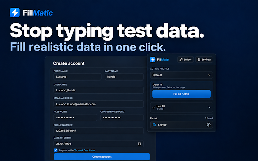 FillMatic :: Fill real-world web forms with realistic test data in one click