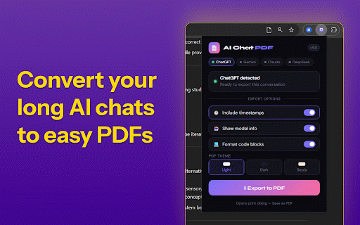 AI Chat to PDF :: Export ChatGPT, Gemini, Claude, and DeepSeek conversations to beautifully formatted PDFs.