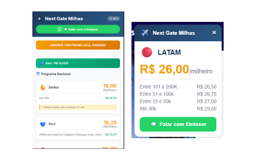 Next Gate Milhas :: Extensão para agências de viagens verem preços de milhas aéreas em tempo real