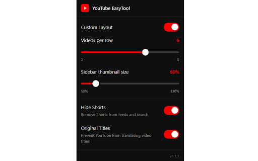 YouTube EasyTool :: Customize YouTube's layout, hide Shorts, and keep original video titles.