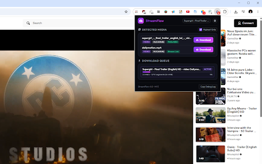 StreamFlow: Video & Stream Downloader :: Detects and downloads videos and audio streams (including HLS/M3U8) directly to your download directory.