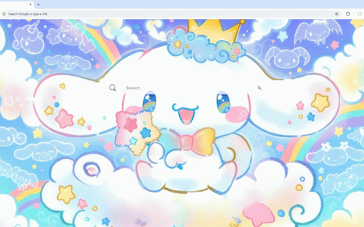 Cinnamoroll Rainbow Live Wallpaper :: Royal Cinnamoroll with golden crown floating on cloud amid rainbows and stars in dreamy blue sky.