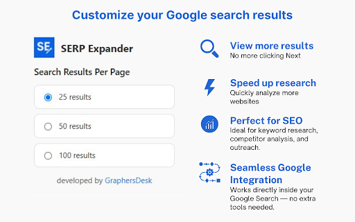 SERP Expander :: Expand Google search results and highlight links by type (internal, external, dofollow, nofollow).