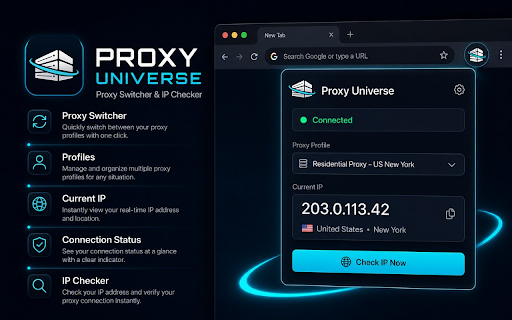 Proxy with Login & Password — Proxy Universe :: One-click proxy connection: HTTP/HTTPS/SOCKS, authentication, IP geolocation and WebRTC leak protection.