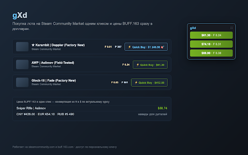 gXd :: Помощник при покупке на Steam Market и Games Watched у гемов Dota 2 на Steam и BUFF