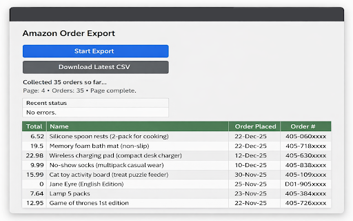 Amazon Order History Exporter :: Export Amazon order history to CSV.