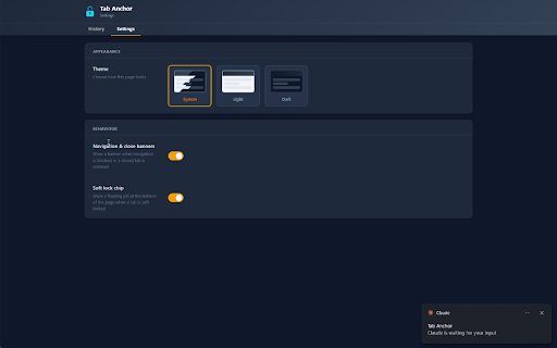 Tab Anchor :: Anchor tabs to their URL, rename them, and protect them from accidental navigation or closing.