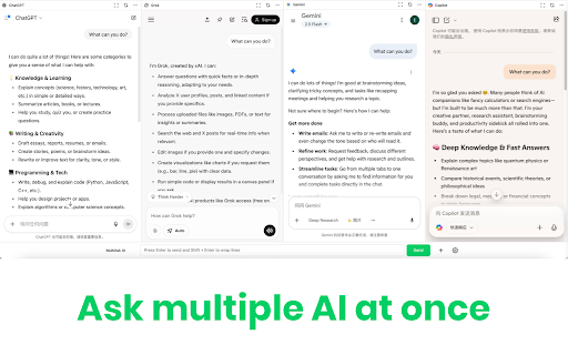 MultiAsk AI :: Ask multiple AI websites at once, compare results side by side.