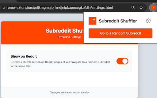 Subreddit Shuffler :: Break free from your Reddit bubble. Instantly discover random subreddits with one click—right from your toolbar or any Reddit page.