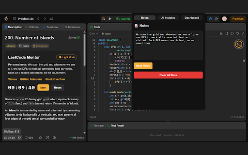 LeetCode Mentor :: AI-powered LeetCode companion: pseudocode hints, smart insights, personal notes & progress dashboard. Ace your coding interviews.