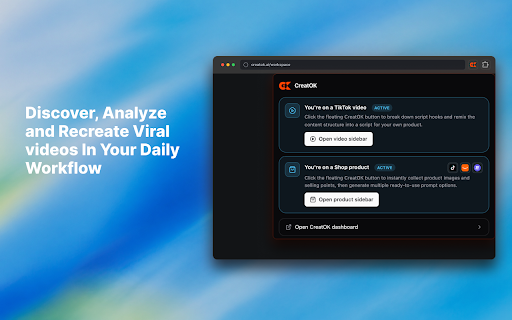 CreatOK - Free TikTok Transcript Generator & AI Video Prompt :: Analyze TikTok scripts and product selling points for free, then create marketing-ready video concepts and prompts.