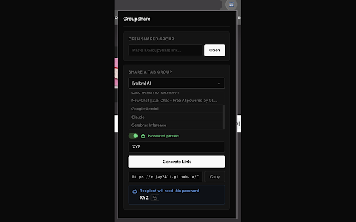 GroupShare :: Share Chrome Tab Groups as a single link. Recipients open all tabs instantly.