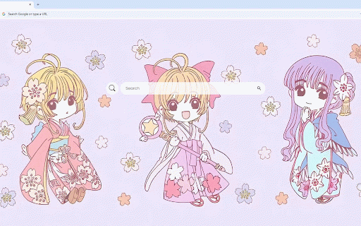 Cardcaptor Sakura Live Wallpaper :: Sakura Kinomoto and friends in beautiful kimono attire surrounded by delicate cherry blossoms against soft lavender background.