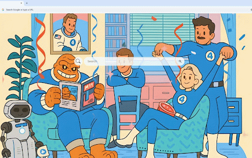 Fantastic Four Cartoon Live Wallpaper :: Colorful cartoon scene with the Fantastic Four team in their headquarters with robot.