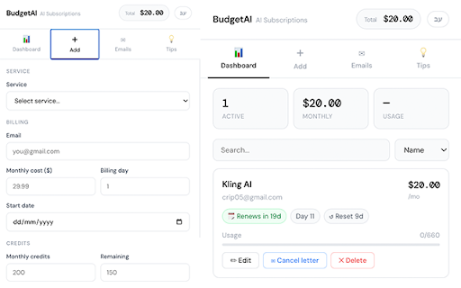 BudgetAI – Subscription Tracker :: Track AI subscriptions. Cancel before they drain you.