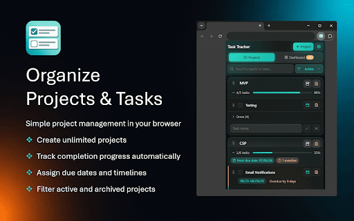 Task Tracker :: Simple Task Tracker app with projects checklist, due dates, task list, daily planner is all you need in a productivity tracker.